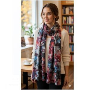 Pure Amici Scarf NWT Floral Super Soft Long Blue Pink Red Gray